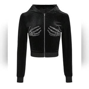 SHEIN Velour Full Zip Embellished Skeleton Hands Hoodie M